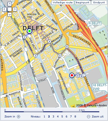 Route from Delft Central Station to the Applied Sciences Building